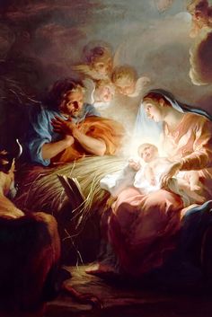 the birth of jesus is depicted in this painting