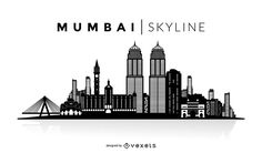 the skyline of mumbai is shown in this black and white poster, which features skyscrapers