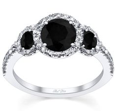 Three stone black diamond engagement ring with white diamond halo Three Stone Halo Engagement Ring, Three Stone Engagement Rings Halo, Triple Diamond Ring, Three Diamond Engagement Ring, Black Diamond Engagement Ring Halo, Black Diamond Engagement Rings, Black Diamond Engagement Ring, Nice Night, Black Diamond Jewelry