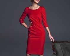 The red office dress combines grace and brightness. This dress will make your figure look more expressive. Perfect as an everyday dress, office dress, dress for business meetings, dinners or cocktail parties. Features of the model:  * made from a quality thin wool mix (wool/polyester/elastane - 44%/54%/2%) * rayon lining * fitted silhouette * pencil dress (65 cm from the waist) * 3/4 sleeve (44 cm) * boat neckline * pockets  * zipper on the back THIS DRESS IS ALSO AVAILABLE IN OTHER COLORS:  https://www.etsy.com/listing/734578289/wool-dress-green-dress-office-dress?ref=shop_home_active_5 https://www.etsy.com/listing/776263257/cotton-dress-yellow-dress-office-dress?ref=shop_home_active_1 IMPORTANT NOTICE: Please agree with us your size before making an order. MEASUREMENT CHART: 6 (USA) / 36 Red Office Dress, Sheath Dresses Work, Dress For Parties, Red Office, Kate Middleton Dress, Dress For Work, Dress Office, Everyday Dress, Office Dress