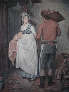 P. M. ALIX ´HAMBURGENSIE, DER SCHLACHTER-GESELLE´ AQUATINTA NACH LESPINAY ~1800 | eBay Regency Paintings, Regency Portraits, Historic Dresses, Regency Dresses, Working Girls, Tuck Everlasting, Couple Painting