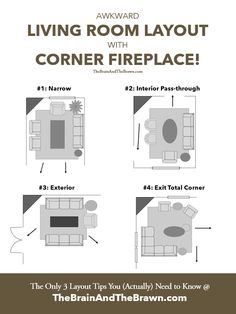 living room layout with corner fireplace