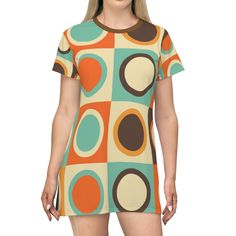 Women's Retro T-shirt Dress Vintage Geometric Pattern - Etsy Summer Retro Dresses For Retro-themed Events, Retro Summer Dresses For Retro-themed Events, Spring Retro Dresses For Retro-themed Events, Retro Dresses For Spring Retro-themed Events, Retro Multicolor Mini Dress, Retro Multicolor Mini Dress For Party, Mod Style Multicolor Retro Print Dress, Multicolor Mod Mini Dress For Party, Mod Multicolor Mini Dress For Party