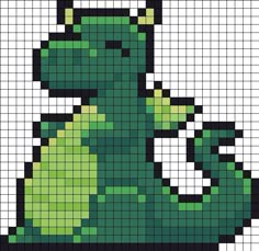 a pixellated image of a green dinosaur sitting on top of a white background with black dots