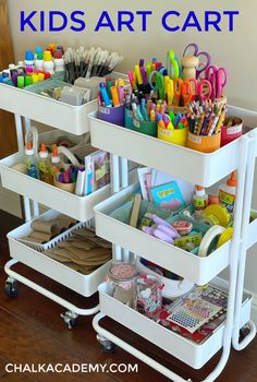 storage kids room small playroom organization playroom inspiration nursery decor nursery ideas play Kids Art Cart, Kids Art Storage, Kids Craft Storage, Rangement Art, Homeschool Room Organization, Craft Cart, Tips For Organizing, Art Cart