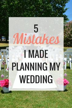 a wedding ceremony with chairs and flowers on the grass in front of it, text reads 5