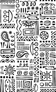 an abstract pattern made up of different shapes and sizes, all in black and white