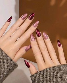 February Nails, Modern Nails, Burgundy Nails, Gel Nail Designs, Girls Nails, Trendy Nails, Nail Art Design