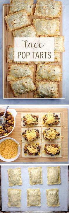 some taco pop tarts are sitting on a cutting board and ready to be eaten