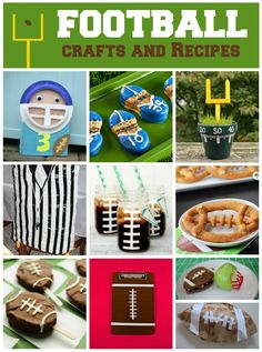 football crafts and recipes are featured in this postcard for the game day party, including cookies