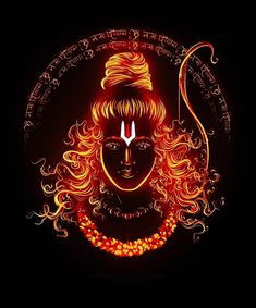 the face of lord ganesha in neon colors on a black background with text