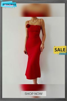 Sling Flower Slim Red Dress Summer French High-end Long Dress Elegant Red Maxi Dress With Square Neck, Elegant Red Square Neck Maxi Dress, Red Sundress Midi Dress For Party, Red Sundress For Party, Red Party Sundress, Chic Red Square Neck Maxi Dress, Chic Red Maxi Dress With Square Neck, Chic Red Summer Suspender Dress, Chic Red Suspender Dress For Summer