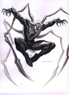 a drawing of a spider man in mid air