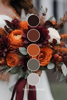 a bridal bouquet with orange and brown flowers