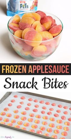 frozen applesauce snack bites in a glass bowl