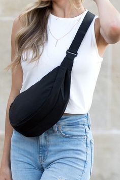 Must have essential...everyday sling bag with inside pockets. 100% nylonLining 100% cottonMeasures: width 12", depth 4", height 6.5"Adjustable strap: 21.5" - 42.5"Ships from USA Beauty Boutique, Hair Bundles, Online Bags, Weave Hairstyles, Sling Bag, Handbag Accessories, Bottoms Pants, Chic Style, Adjustable Straps