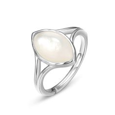 Vintage Geometric Flat Pearl Ring Silver Marquise Minimalist Rings, Minimalist Marquise Silver Rings, Minimalist Silver Marquise Ring, Opal Logo, Silver Pearl Ring, Big Stone Ring, Womens Rings Fashion, Shell Ring, New Retro