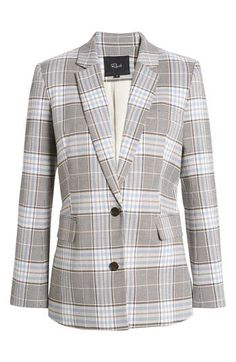 Give any outfit a put-together look by topping it off with this classic blazer in a neat checked pattern. Two-button closure Notched lapels Chest welt pocket; front flap pockets Lined 65% polyester, 33% viscose, 2% spandex Dry clean Imported Plaid Notch Lapel Blazer With Welt Pockets, Plaid Blazer With Hidden Button Closure, Tailored Plaid Blazer With Hidden Button Closure, Spring Single-breasted Plaid Blazer, Classic Plaid Single-breasted Blazer, Check Blazer, Checked Blazer, Classic Blazer, Put Together