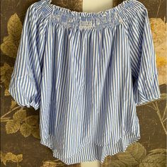 Season: Spring/ Summer Color: Blue/ Stripe Sleeve Ties Tops Off Shoulder, Amazon Tops, Stripe Blouse, Summer Color, Striped Sleeve, Tunic Blouse, Striped Blouse, Summer Colors, Blue Stripes