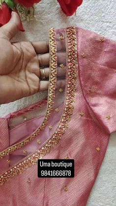 Uma Karthik | Designer blouse done for my client To get your outfit customised pls visit us in Chennai ANNANAGAR DM OR WHATSAPP FOR ENQUIRY Please be… | Instagram Silk Net Blouse Designs, Back Blouse Net Design, Prabha Blouses Designs, Bridal Pink Blouse Designs, New Aari Work Designs, Brown Blouse Aari Work, Big Border Blouse Designs, Pink Maggam Work Blouse Designs, Pink Blouse Designs For Saree Silk