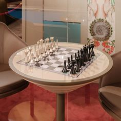 a chess set up on top of a table