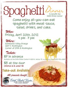 a flyer for spaghetti dinner with the words spaghetti dinner