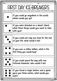 the first day ice - breakers worksheet for students to practice their language skills