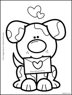 a cartoon dog with hearts on its nose and chest, sitting in front of a white background