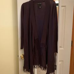 Like New Never Worn . Plum Sweater 50% Wool . Frayed Tassels On Outer Bottom Trim Purple Cardigan For Fall Layering, Purple Long Sleeve Cardigan For Layering, Purple Long Sleeve Cardigan, Plum Sweater, Duster Cardigan, Plum, Sweaters & Cardigans, Tassels, Sweaters For Women