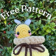 a crocheted stuffed animal with the words free pattern on it's back