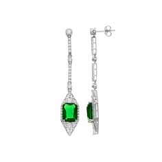 Dazzling with green and white cubic zirconia gemstones, these sterling silver drop earrings lend an elegant touch to your wardrobe. Dazzling with green and white cubic zirconia gemstones, these sterling silver drop earrings lend an elegant touch to your wardrobe. Metal: sterling silver Backings: post Packaging: boxed Finish: polished Length: 57 mmSTONE DETAILS Stone type: green & white cubic zirconia Total weight: 3 ct. Shape: baguette cut, round Gemstones may have been treated to enhance their Green Diamond Drop Earrings, Green Diamond Drop Earrings With Accents, Green Diamond Dangle Earrings For Formal Occasions, Green Dangle Diamond Earrings For Formal Occasions, Green Cubic Zirconia Diamond Drop Earrings, Green Diamond Accent Drop Earrings, Green Diamond Accented Drop Earrings, Classic Green Diamond Drop Earrings, Classic Green Diamond Earrings With Accents