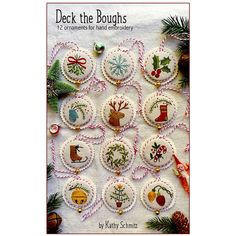 the cover of deck the boughs cross stitch christmas ornament pattern book