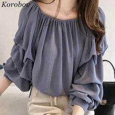 Comfortable Blouses, Casual Shirt Women, Sleeves Clothing, Loose Fitting Tops, Loose Blouse, Chiffon Shirt, Chiffon Blouse, Looks Vintage, Shirts & Tops