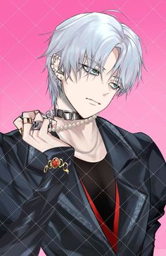 an anime character with white hair and piercings