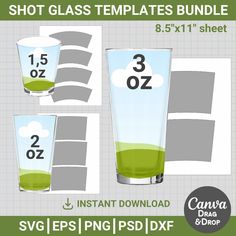 shot glass templates bundle for photoshopping and texturing, including 3 5x1