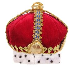 Modeled after the royal Crown Jewels of England, this Royal King Costume Plush Hat Crown will proclaim to your subjects that you are the ruler of all that you survey! The hat is designed from a polyester and cotton blend, and has a red velvet exterior. It also has a faux fur edge to give it that classic king kind of look. The hat even has metallic braids, faux gemstones, and plenty of other great details. The size-adjustment strap also means that one size fits most adults! So, just place it on y Royal King Crown, Gemstone Crown, Off With His Head, King Hat, Royal Crown Jewels, Velvet Glove, King Costume, King Crown, Royal King