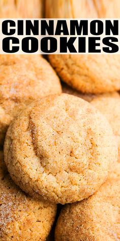 cinnamon cookies stacked on top of each other with the title in the middle above it