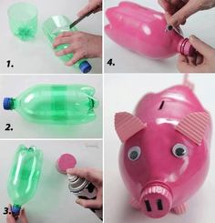 the instructions to make an inflatable pig with plastic bottles and glues on it