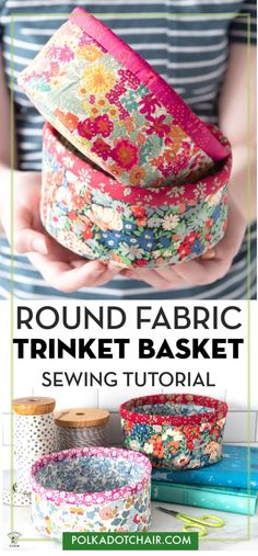 round fabric basket sewing pattern with instructions to make it