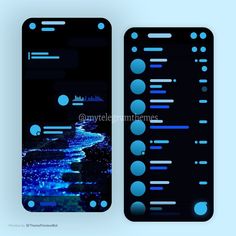 two cell phones side by side with blue lights on them