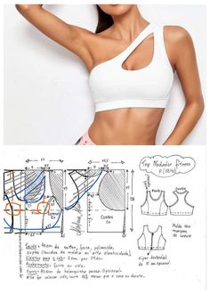 a woman wearing a white bra top and measurements for her breast, with an image of the