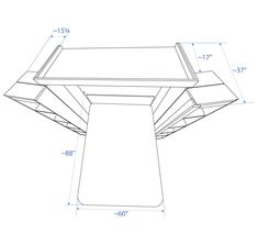 a drawing of a table with measurements for the top