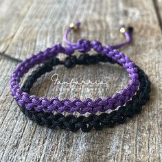 "These lovely bracelets are made with nylon cord. Designed for couples. The \"Hers\" bracelet is purple color and closes to around 6\"inches. It opens to around 9\" inches. The \"His\" bracelet is color black and closes to around 6.5\" inches. It opens to around 10\" These bracelets are perfect for couples. Includes Gift Box if you buy the set." Purple And Black Bracelet, Black Adjustable Friendship Bracelets, Adjustable Black Band Friendship Bracelets, Adjustable Black Band Friendship Bracelet, Minimalist Adjustable Bracelet With Black Band, Adjustable Purple Bracelet With Cord, Purple Bracelets With Adjustable Cord, Purple Adjustable Cord Bracelets, Adjustable Black Jubilee Bracelet