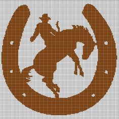 a cross stitch pattern with a cowboy riding a horse in a circle on the ground