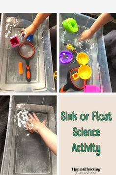 four pictures showing how to make a sink or float science activity