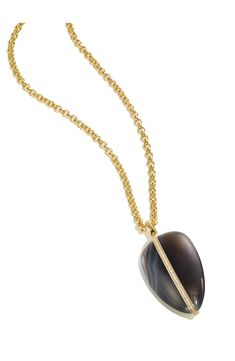 A beautifully banded Botswana agate is accented with 14-karat gold and a line of diamonds on this earthy-yet-glam chain necklace. 23 1/2" length; 1"W x 1 7/8"L pendant Total diamond weight: 0.7ct. Color: G Clarity: SI Botswana agate/recycled 14k gold/diamond Imported >Diamond Guide Elegant Yellow Gold Agate Jewelry, Elegant Agate Necklace For Formal Occasions, Elegant Agate Jewelry With Adjustable Chain, Luxury Agate Gemstone Necklaces, Luxury Agate Gemstone Necklace, Elegant Agate Necklace With Large Pendant, Elegant Gold Agate Necklace, Elegant Agate Jewelry With Gemstone Accents, Pebble Pendant