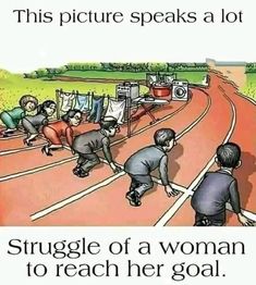 an image of people on a track with the caption, this picture speaks a lot struggle of a woman to reach her goal