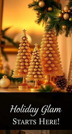 Add a touch of elegance to your holiday decor with stunning Gold Christmas Tree Figurines. Perfect for creating a cozy and festive atmosphere. 

Discover if these beautiful decorations are the perfect addition to your Christmas setup! Christmas Setup, Beautiful Decorations, Christmas Look, Holiday Glam, Gold Christmas Tree, Graphic Design Tools