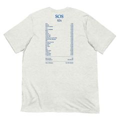 SZA SOS Tracklist Short-Sleeve T-Shirt | Album Tee Shirt | Merch For my SZA SOS fans... This tee is for you! This t-shirt is everything you've dreamed of and more. It feels soft and lightweight, with the right amount of stretch. It's comfortable and flattering for all.  * 100% combed and ring-spun cotton (Heather colors contain polyester) * Fabric weight: 4.2 oz/yd² (142 g/m²) * Pre-shrunk fabric * Side-seamed construction * Shoulder-to-shoulder taping Shipping * Each product is made to order to Sza Sos, Flight Jacket, Apparel Design, Tee Shirt, Fabric Weights, Shirt Designs, Polyester Fabric, Tshirt Designs, Tee Shirts