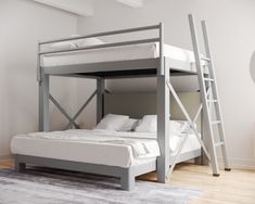 the bunk bed is made up and ready for someone to use it in their home